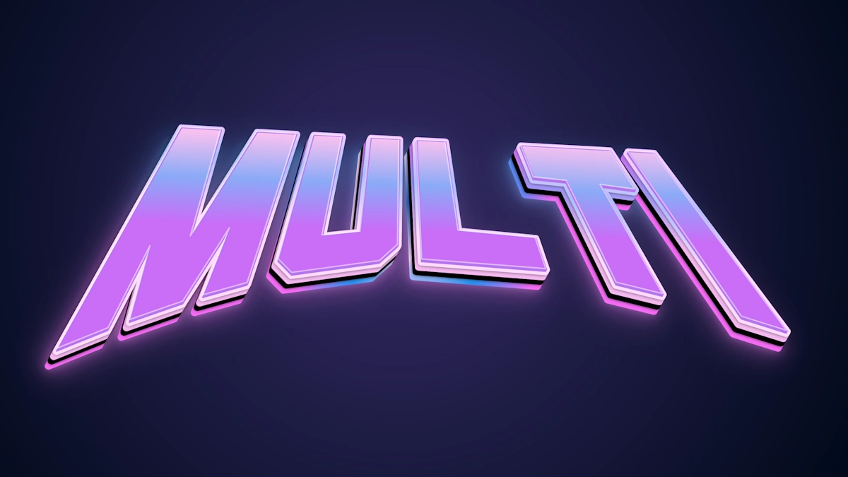 Texto 3D neón estilo Synthwave y retro 80s