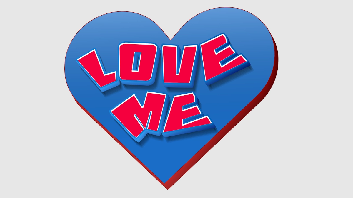 Inscripción bonita con fuentes bonitas dentro de un corazón 3D azul