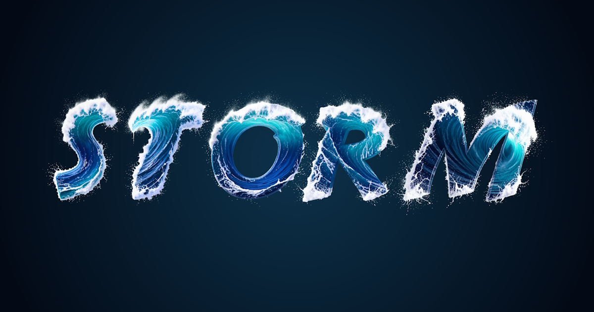 Texto de agua: ejemplo de generación de fuente 3D con olas y espuma marina