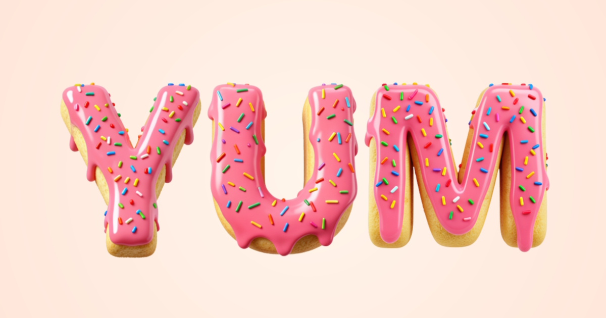 Fuente dulce: ejemplo de generación de texto 3D con rosquillas recubiertas de glaseado y azúcar