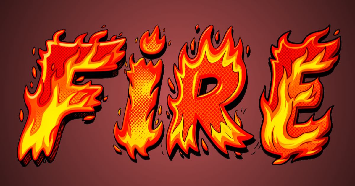 Texto de cómic fuego: ejemplo de generación de fuente cartoon con fuego
