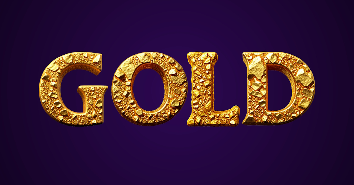 Texto dorado: ejemplo de generación de fuente 3D con textura de trozos de oro