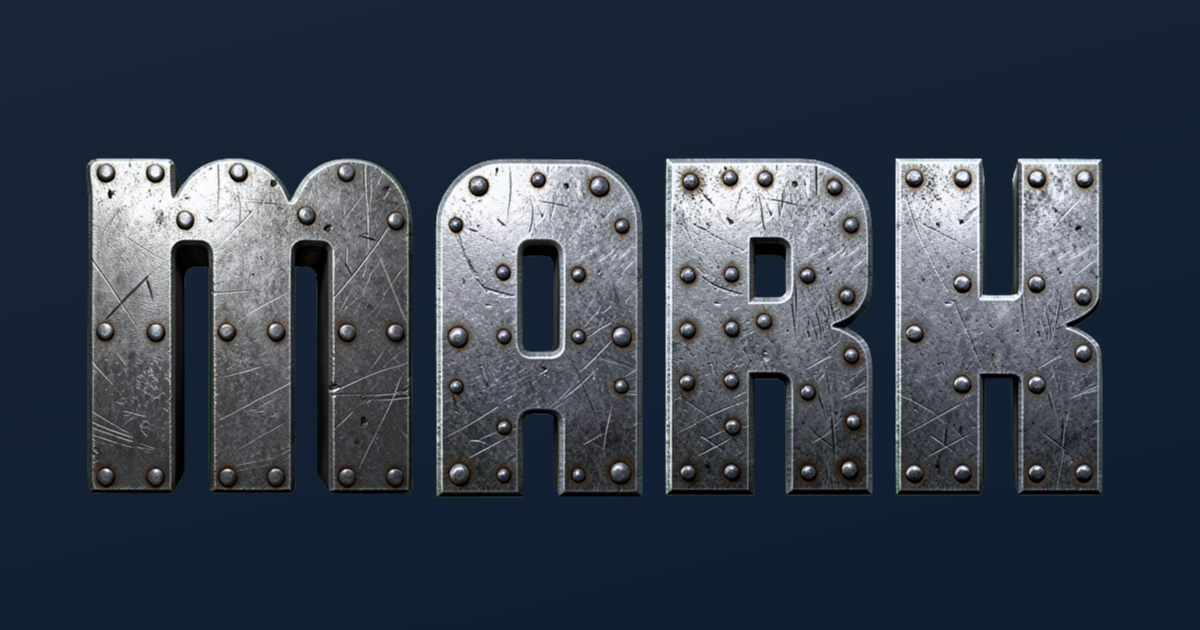 Texto metálico: ejemplo de generación 3D con estilo de metal y remaches