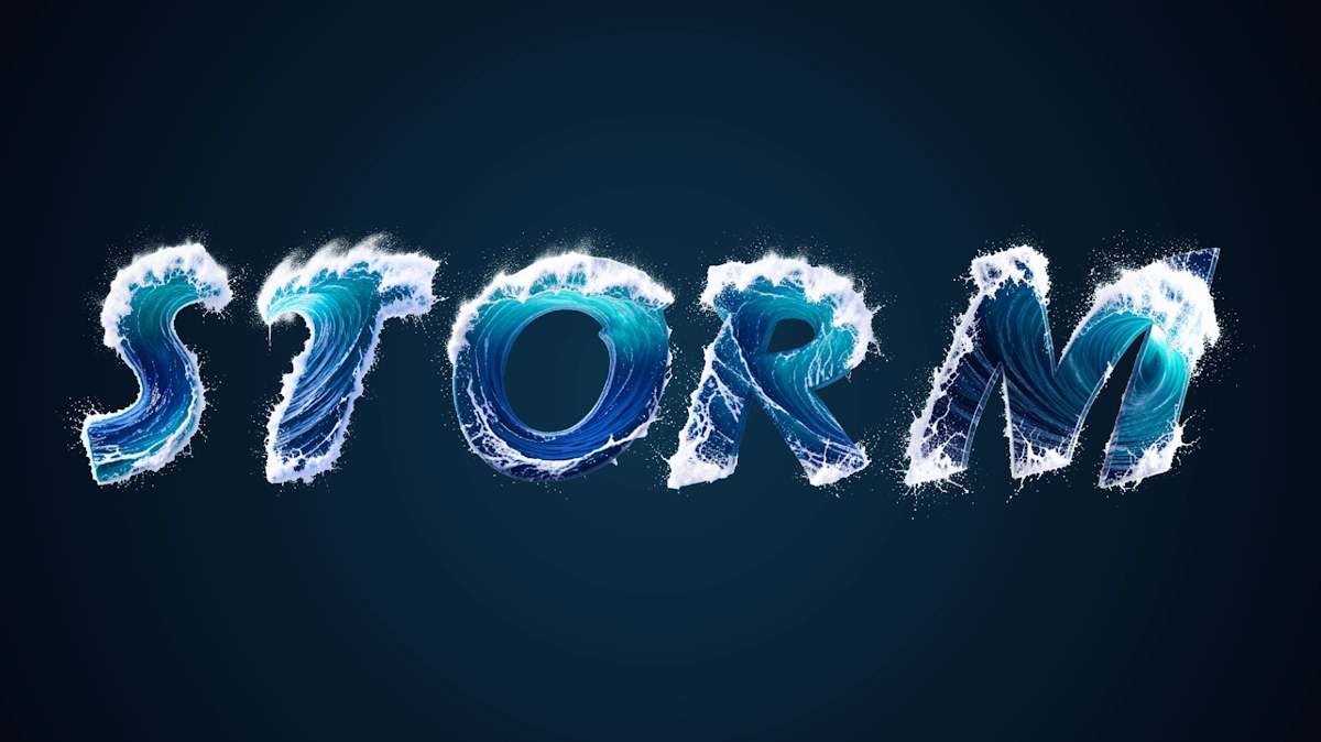 Texto 3D acuático refrescante en forma de olas marinas con espuma blanca