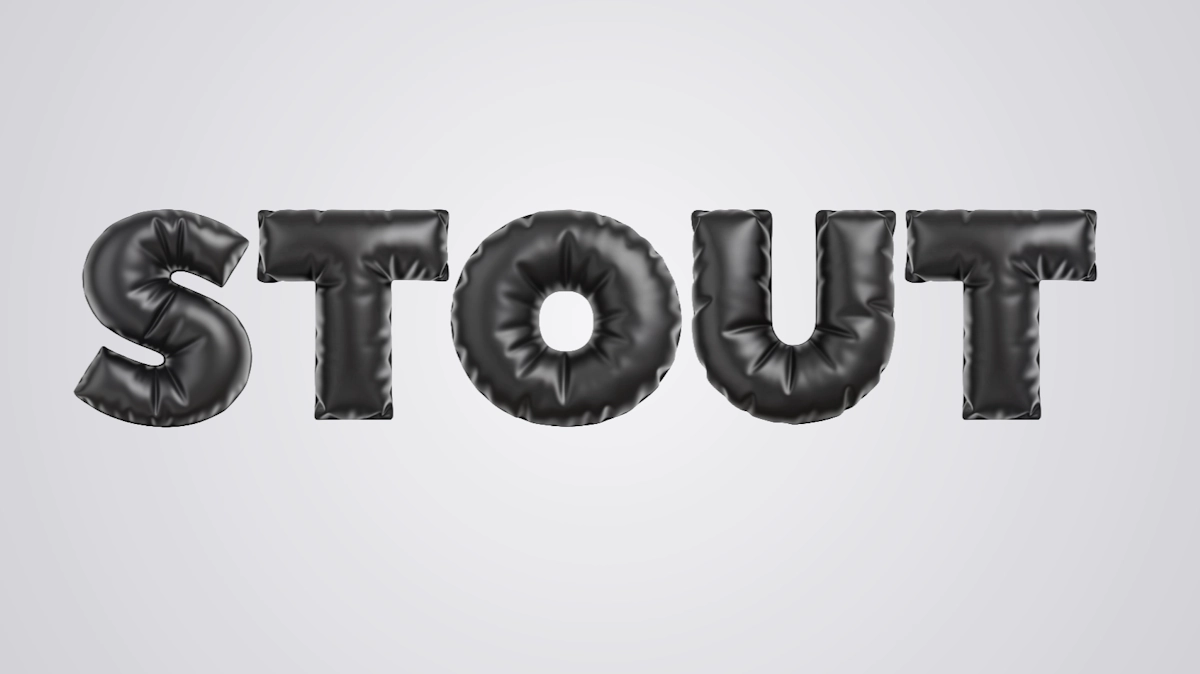 Texto 3D en relieve de globos negros inflables con reflejos brillantes
