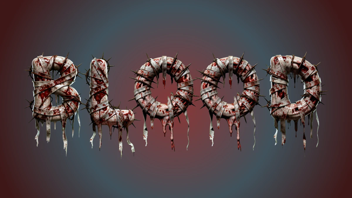 Texto 3D sanguinolento espantoso de carne vendada con alambre espinoso