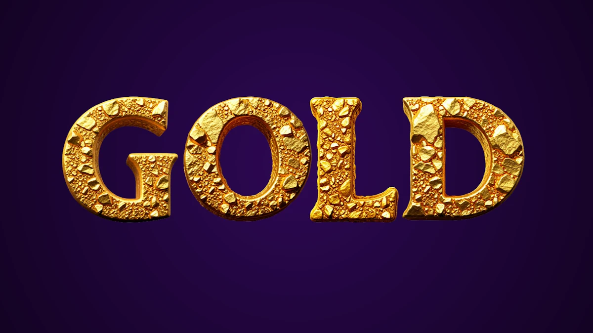 Texto dorado 3D en relieve con textura de pepitas brillantes