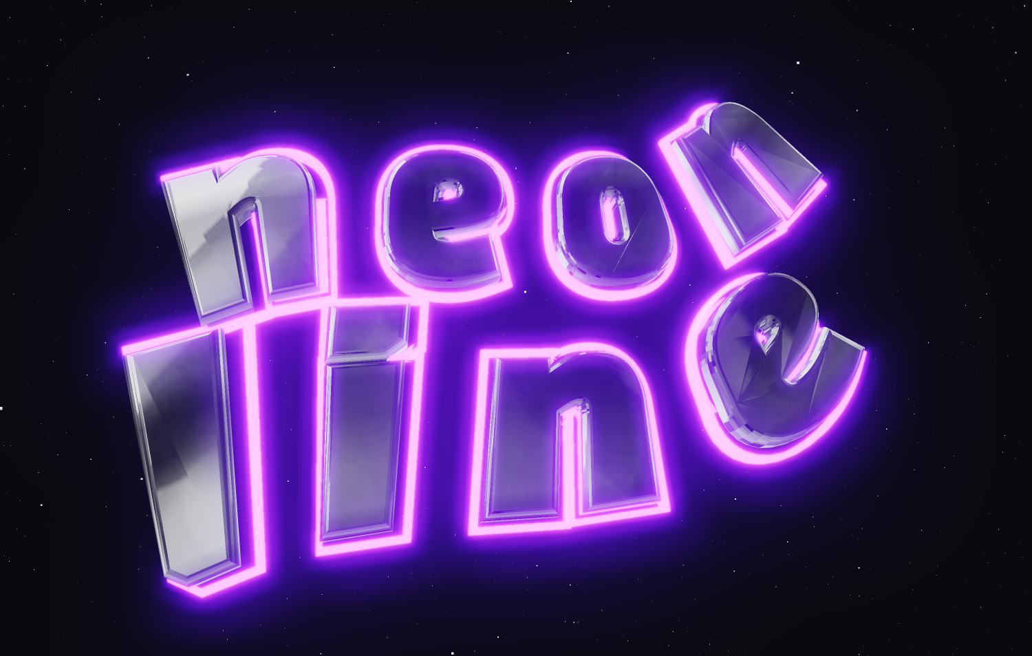 Texto 3D en estilo retro de los años 80. Fuente cromada neón.