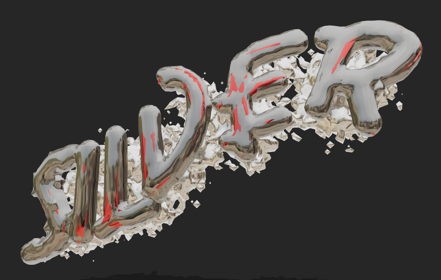 Texto 3D en estilo cromo descascarado. Fuente 3D grunge.