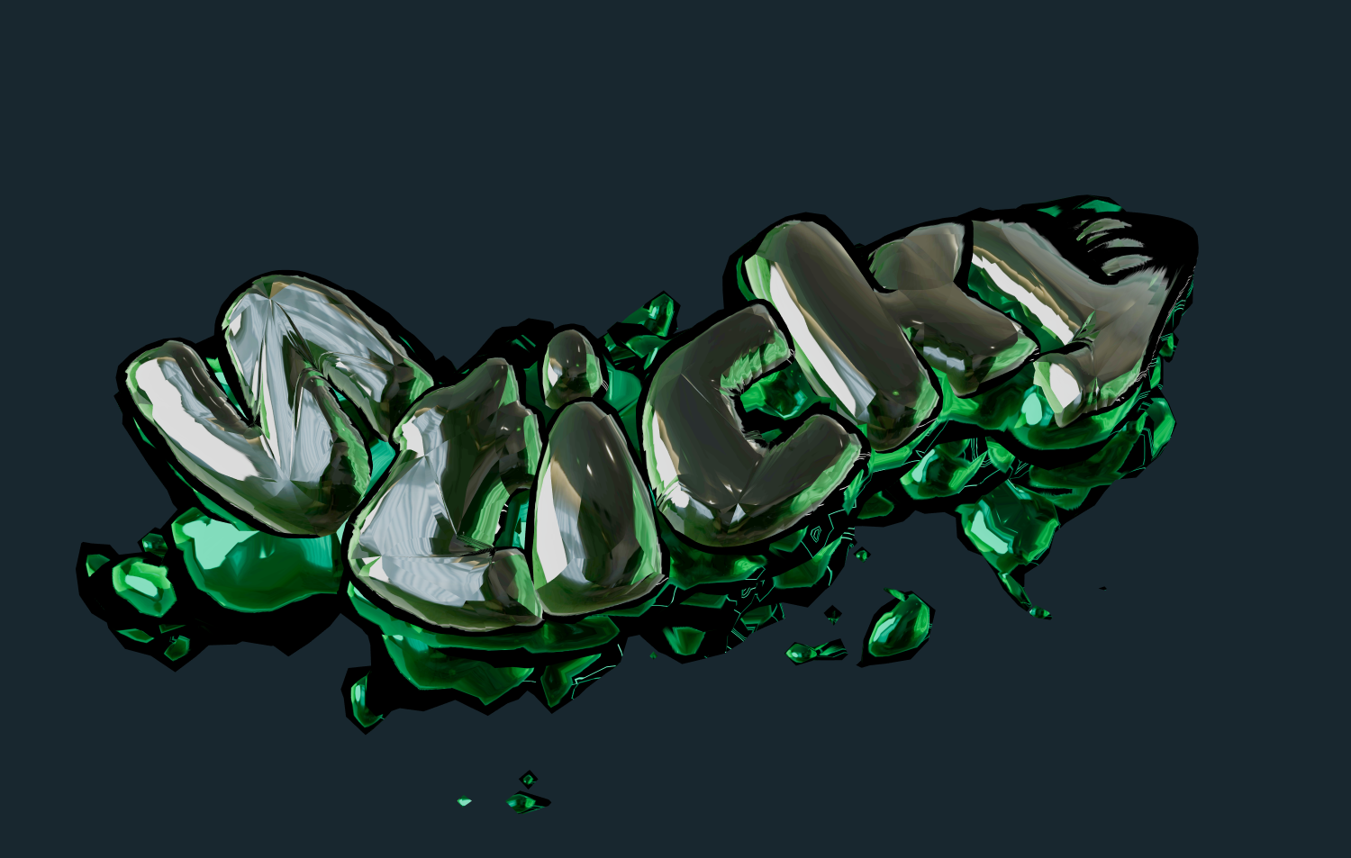 Texto 3D en estilo vidrio verde fundido. Bonita inscripción.