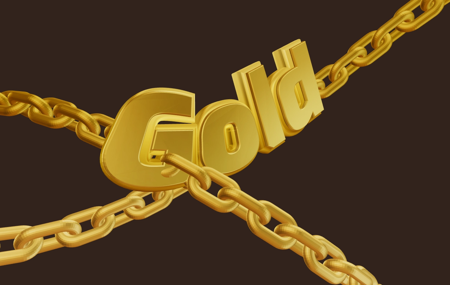 Texto 3D dorado voluminoso con cadenas. Hacer un logotipo en línea.